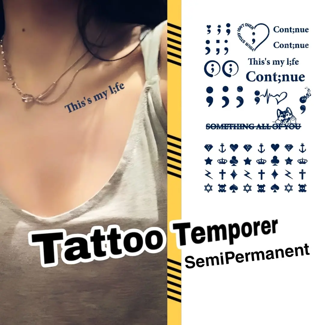 Stiker Tato Temporer Semi Permanen Motif Tulisan, 11x18 cm tattoostyle
