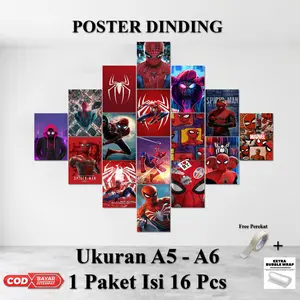 [COD] Poster Dinding SpiderMan Ukuran A5 A6 1 Paket isi 16 Pcs Dekorasi Rumah Hiasan Dinding Kamar Cetak Foto Walldecor Kertas