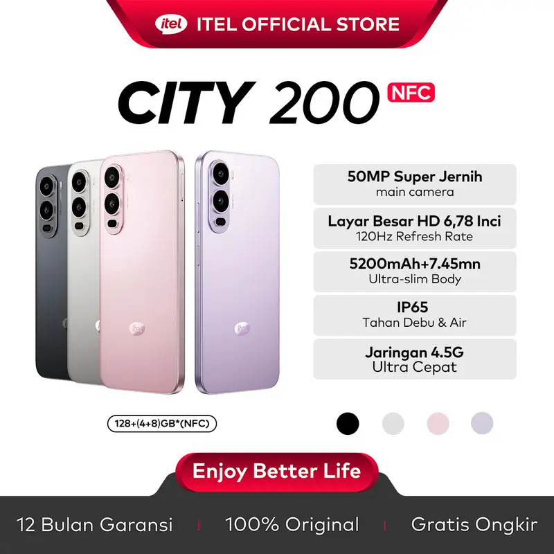 itel City 200 NFC IP65 | 6.78” 120Hz Display | 50MP Camera | 5200mAh 18W Fast Charge