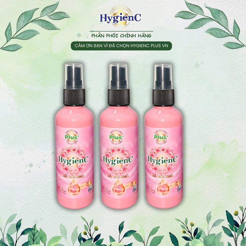 Combo 3 Chai xịt vải khô Hồng HyGienC Plus 100gr/chai giữ hương thơm lâu trên quần áo, vải