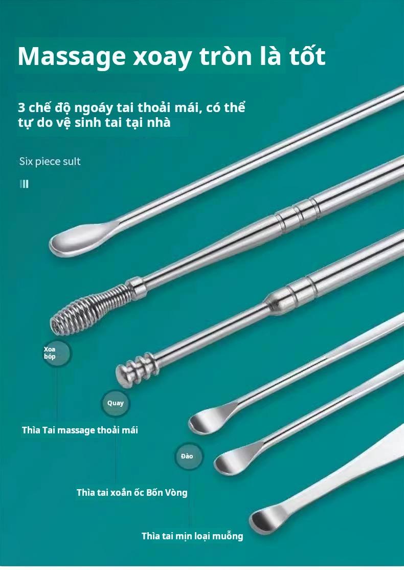 Product Introduction of Bộ Dụng Cụ LẤY Ráy Tai, Bộ 6 Món, Dụng Cụ Hữu Ích Cho Người Lớn, Thìa Dụng Cụ LẤY Ráy Tai Có Khóa Bằng Thép Không Gỉ 2