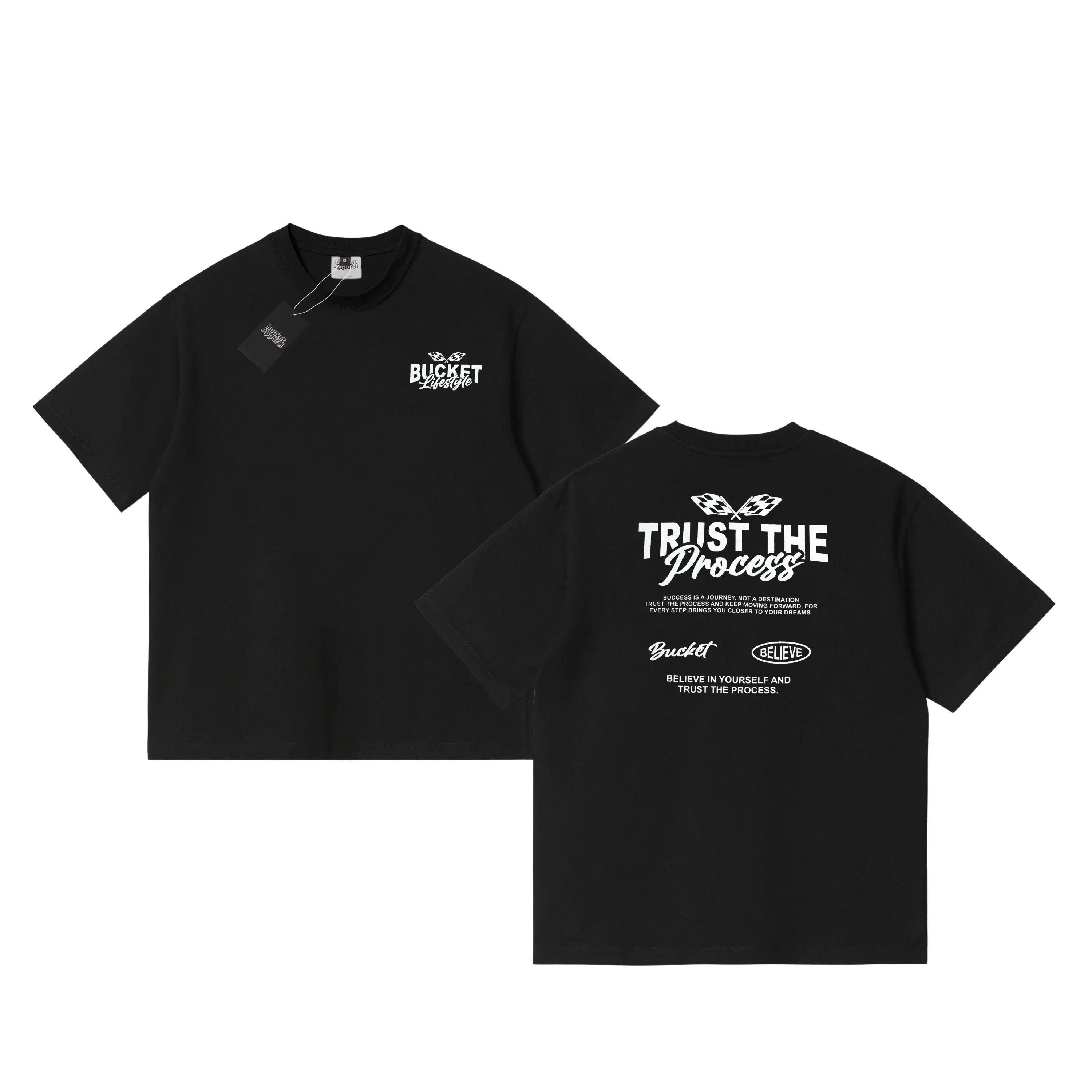 BUCKET Tshirt Trust The Process Baju Combed 30S Kaos Pria Pendek Sablon Nyaman Hitam Katun Keren