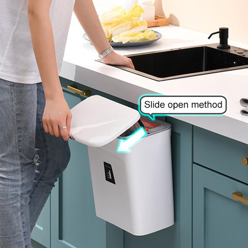 Product Introduction of 【Baodan】Wall Mounted Hanging Trash Bin For Kitchens Cabinet Door With Lid Kitchen Trashs Bin Garbage Cans Counter Bins Trash Can Kitchen 14