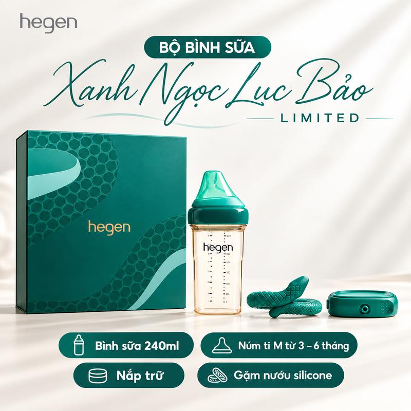 B.ình Sữ.a Hegen PPSU Màu Xanh Ngọc Lục Bảo chống sặc, chống nôn trớ