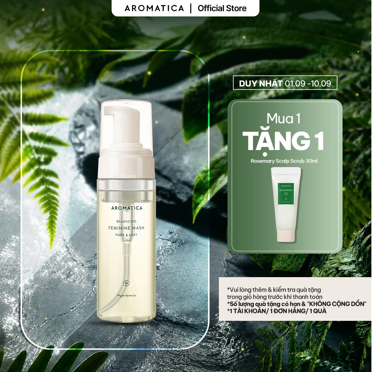 Dung Dịch Vệ Sinh Phụ Nữ Dạng Bọt Dịu Nhẹ AROMATICA Pure & Soft Feminine Wash 170ml