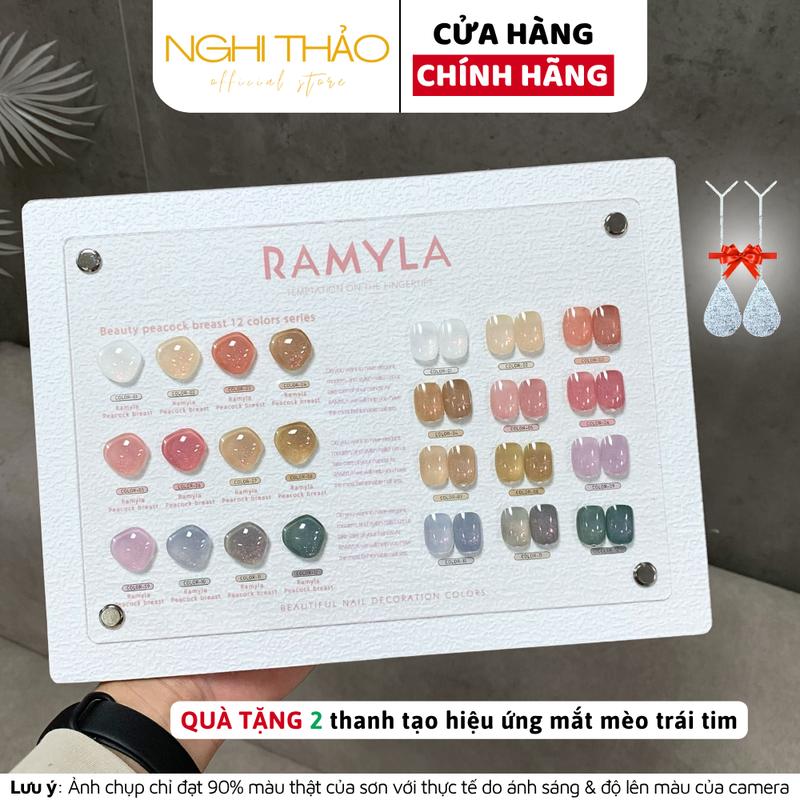 Set sơn gel thạch nhũ khổng tước RAMYLA 12 màu[Tặng thanh tạo mắt mèo trái tim]