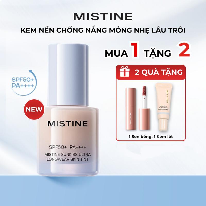   T-C 【NEW   MUA 1 TẶNG 2  Kem nền MISTINE Sunkiss chống nắng kiềm dầu lâu trôi che khuyết điểm 30g +  2 QUÀ  1 Son bóng 1 Kem lót 