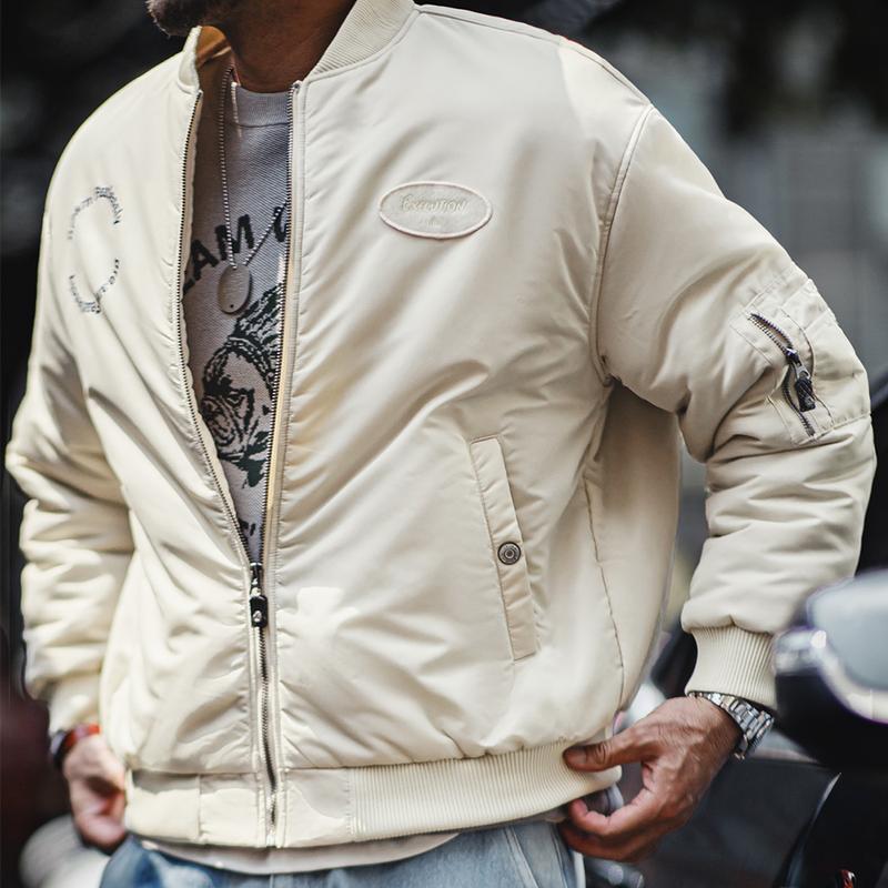 Áo Khoác Bomber Maden MA1 Áo Khoác Bóng Chày Đệm Bông Cổ Điển Cho Nam Màu Trơn Có Khóa Kéo Áo Mặc Bên Ngoài Ấm Áp Thích Hợp Cho Mùa Thu