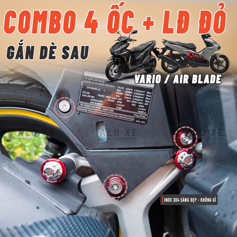 Combo 4 ốc Salaya Inox 304 gắn dè sau xe Vario Click 125 150 và Air Blade 125 150 160 Tặng 1 con tán và 1 long đền Phụ Kiện Phụ Tùng ab 160 xemay