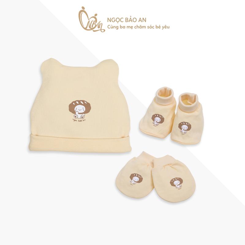  Set nón bao tay chân bo và thun M&B cho bé in hình đáng yêu set newborn giữ ấm cho bé chất cotton mềm mại 