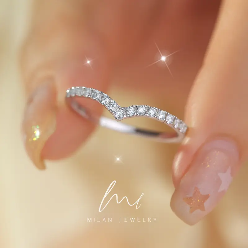 【OGDA】Moissanite row diamond ring womens simulated diamond ring fashionable personality stacked high end sterling silver diamond tail ring little finger