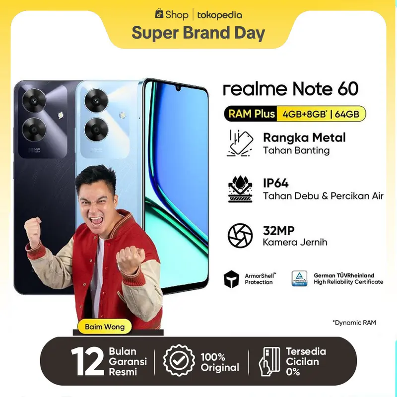 【Exclusive Baim Wong】Official realme Note 60 4GB+8GB*|64GB (ArmorShell Protection | TÜV Rheinland | 32MP Camera| 48-month Fluency | IP64 Dust & Water Resistance) Bluetooth Kamera Tws Blue 8