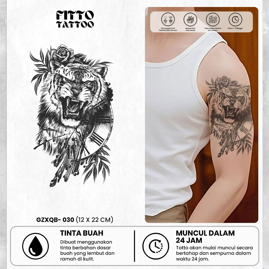 FITTO TATTOO Fanged Animal GZXQB-028 Tato Temporar Semi Permanen 12x22 cm Waterproof Tahan 1-2 Minggu Tidak Luntur Terkena Air dan Sabun