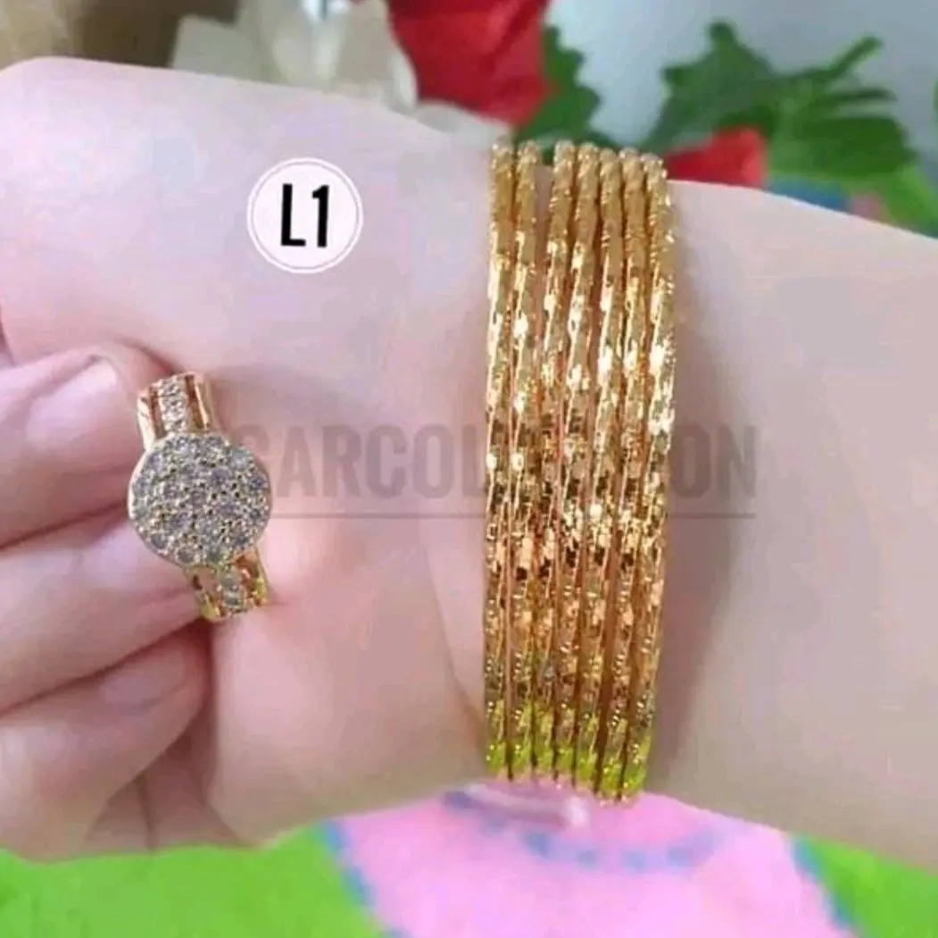 GELANG KORONCONG ISI 6 PCS FREE CINCIN TITANIUM DEWASA TERBARU GOLD
