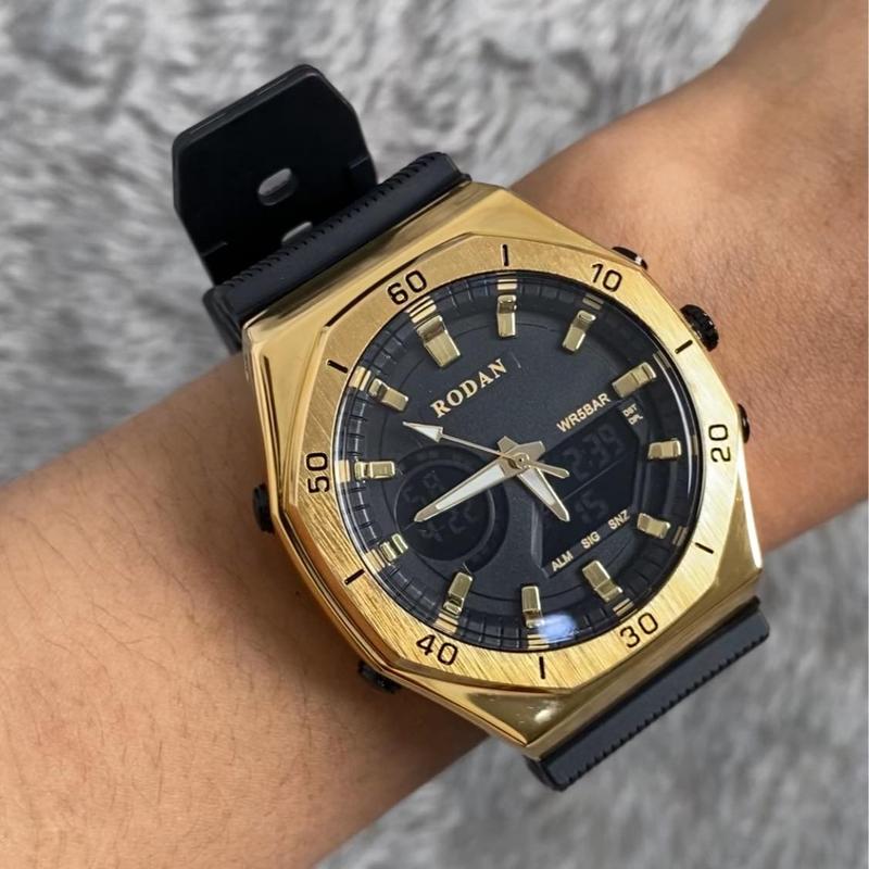 RODAN 8003 JAM TANGAN OLAHRAGA WATER RESISTANT 3 ATM FREE BOX Besi Rubber Kaca Pria Stainless Stopwatch 6