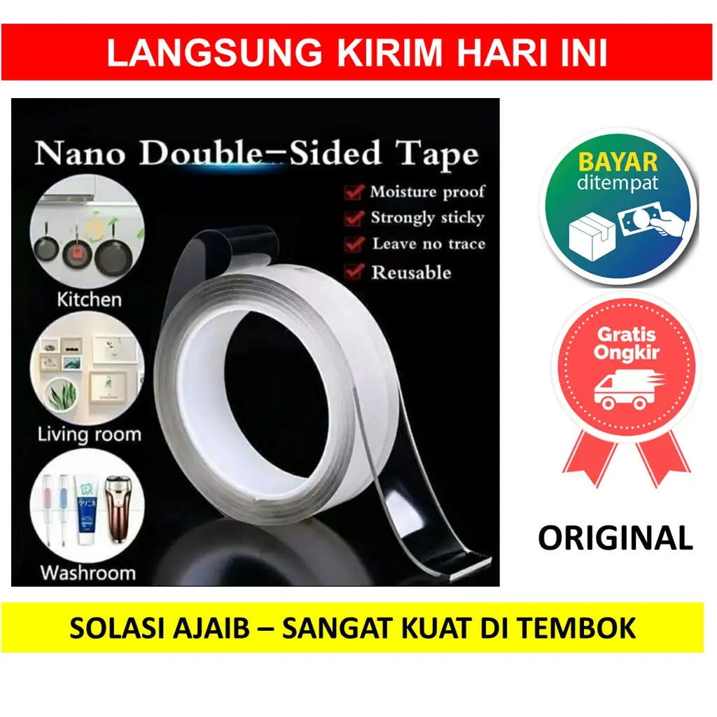 N4n0 Tape Lakban Perekat Nano Ajaib Double Tape Bening Tahan Air 10mmx1m Lem New Alat Tempel kantor serbaguna