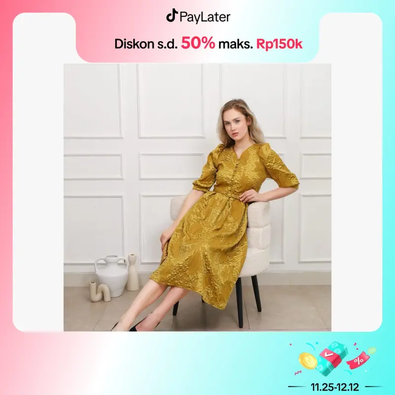 Emma.Butik E00208 Gaun Jacquard Emboss Kancing Busui Cantik Simple Natal Kondangan 0
