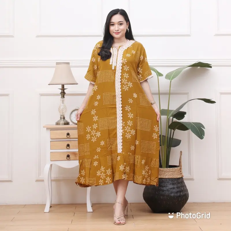 Daster rayon jumbo LD 125 Pb 115 Motif BUSUI lengan pendek tali samping motif bunga kekinian terbaru 4
