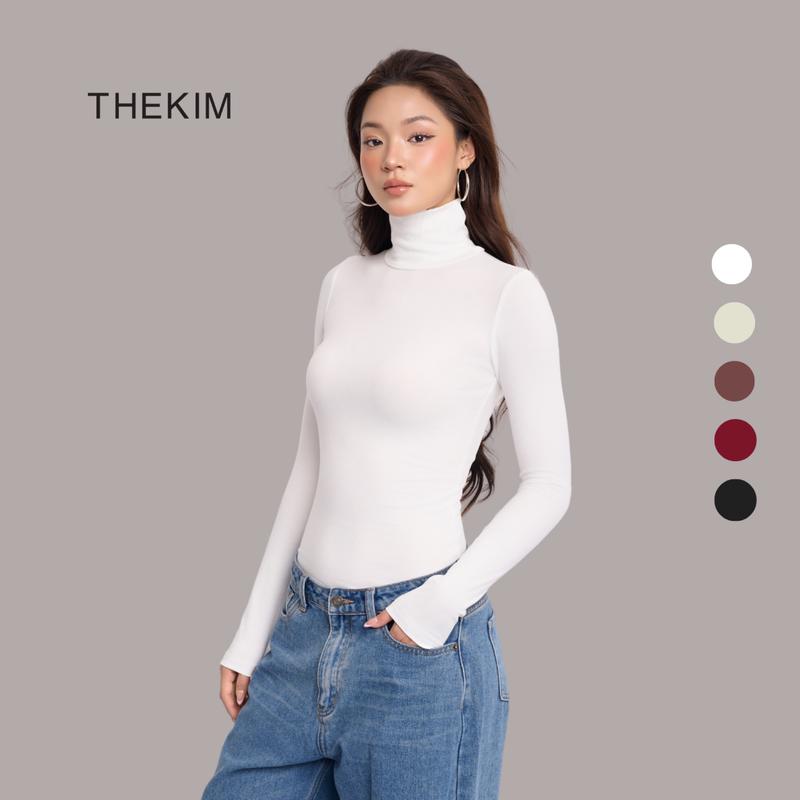 THEKIM Áo giữ nhiệt cổ lọ dài tay nhiều màu , chất thun tăm lót lông nhẹ , áo len tăm cổ cao giữ nhiệt tay dài AD132