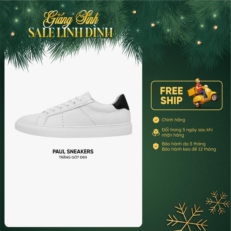 Giày Sneaker Nam PAUL Sneakers – Chất Liệu Da Bò Thật Cao Cấp Mềm Mại Giữ Phom – Màu Trắng Gót Đen Thời Trang Dễ Phối Đồ – Đế Cao Su Êm Ái Chống Trơn Trượt Bền Đẹp – Phù Hợp Đi Làm Đi Chơi Dạo Phố Du Lịch Thể Thao Streetwear