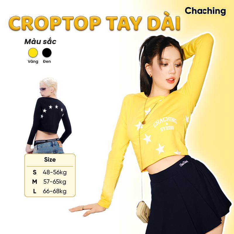 Áo Thun Tay Dài Hoạ Tiết Ngôi Sao ChaChing, Áo Thun Nữ Ôm Body Tay Dài, Áo Thun Tay Dài Ôm Dáng Chất Thun Cotton Co Giãn Nhẹ, Mềm Mại, Thoáng Khí