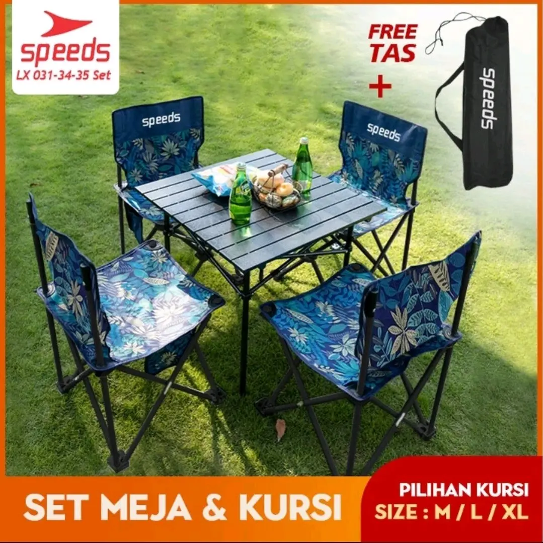 SET PAKET 2 KURSI 1 MEJA XL TABLE ALUMUNIUM OUTDOOR CAMPING MULTIFUNGSI