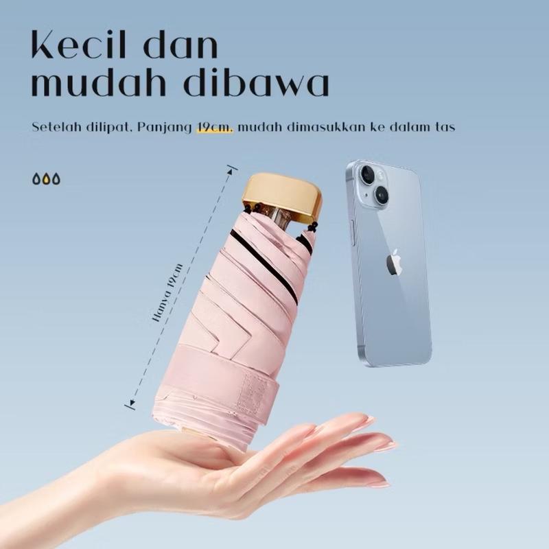 Payung Kapsul Gepeng Lipat Anti UV UPF 50+ Free Pouch Motif Polos Folding Umbrella Ultra Violet Payung Tabir Surya Hujan atau Panas 2