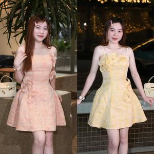 [GIÁ MỞ BÁN] KangStudio - [M147]Đầm thiết kế, váy 2 đây mảng dáng xoè phối hoa nổi thủ công tinh tế - trẻ trung, sang chảnh