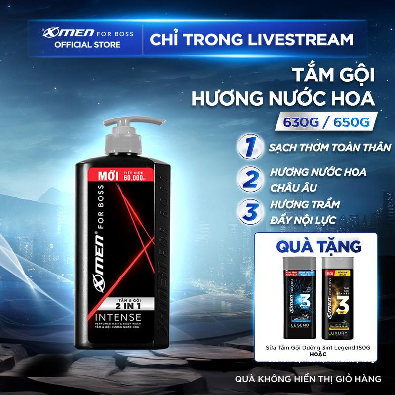 [COMBO MUA 1 TẶNG 1] Combo Sữa Tắm gội Xmen for Boss 2in1 Intense 650g/3in1 Legend 630g + Tặng Sữa Tắm gội rửa mặt 3in1 Luxury 150g/ Tắm gội dưỡng 3in1 Legend 150g/ Dầu gội Legend 150g
