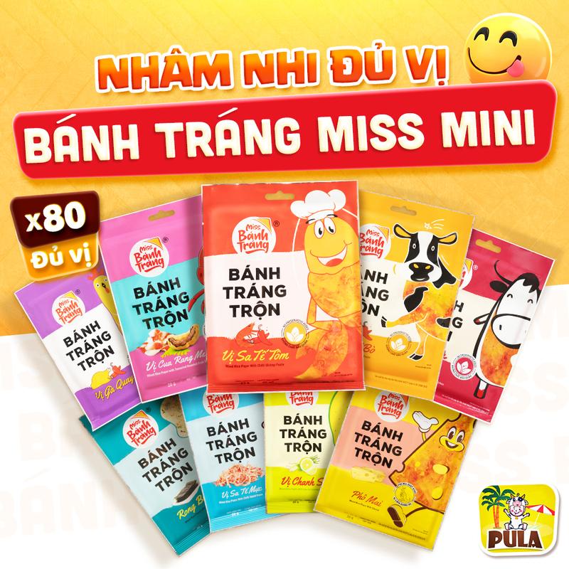80 Bịch Mini | Bánh Tráng Miss Mini Tiệm nhà Pula 9 Vị | Combo Bánh Tráng Trộn Gói 20-23 Gram Đủ Vị | Ngon Dễ Nghiện