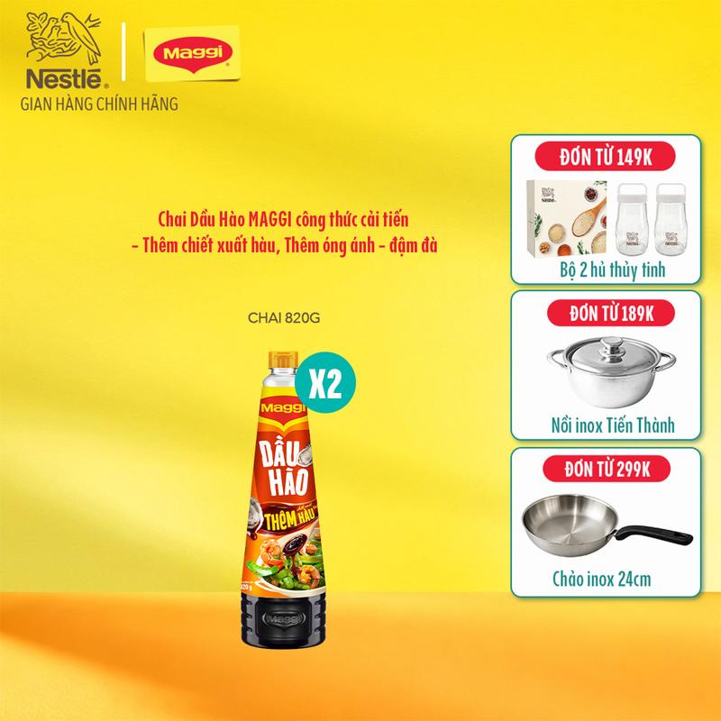 Combo 2 Chai Dầu Hào Nestlé MAGGI công thức cải tiến chai 820g - Thêm chiết xuất hàu, Thêm óng ánh - đậm đà
