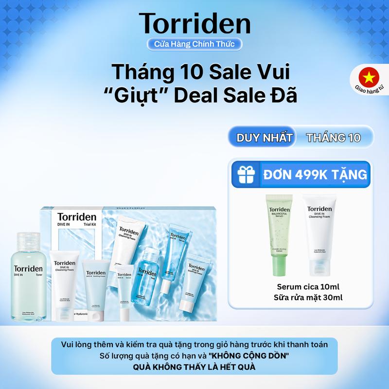 Bộ Kit Dùng Thử Dive In Hỗ Trợ Dưỡng Ẩm Chứa Hyaluronic Acid Gồm Sữa Rửa Mặt 30ml + Toner 50ml + Serum 20ml + Soothing Cream 20ml