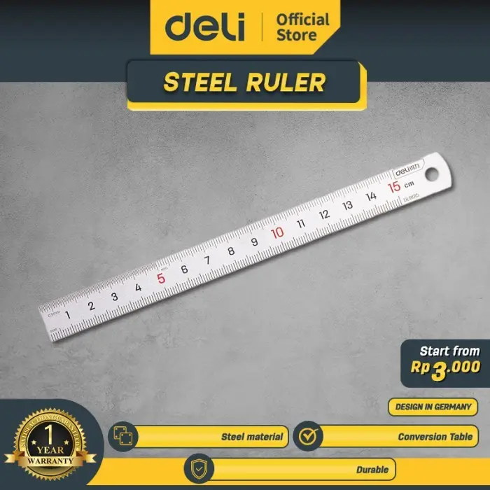 Deli Tools Penggaris Besi / Metal Rules 15,20,30 CM Kokoh DL80XX 0
