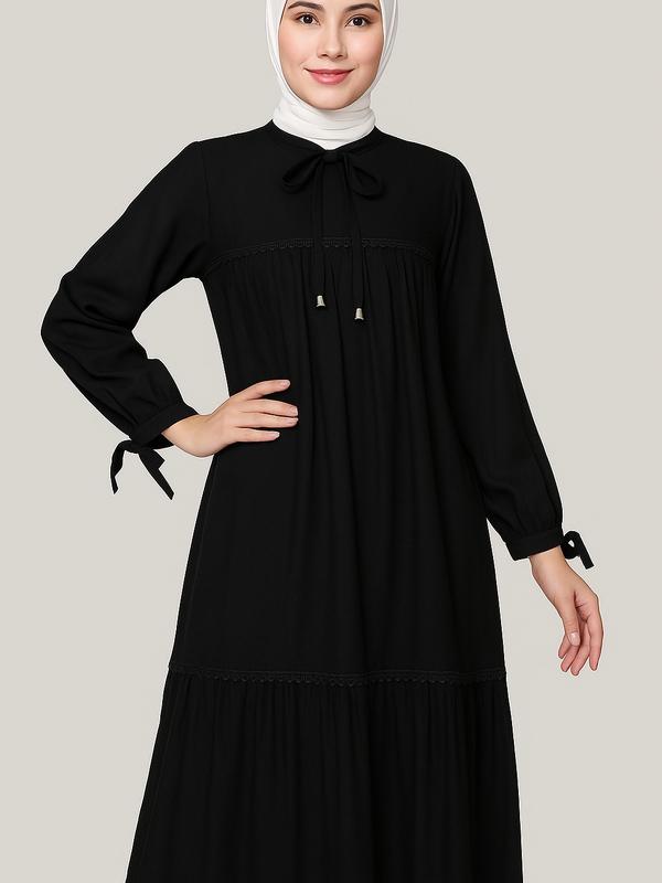 Gamisviralcantik - Safeaa Midi Dress Muslim Wanita Hitam Simple Elegan Terbaru Zipper Bumil Busui Friendly | Baju Muslim Wanita Kekinian 2