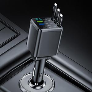 伸縮式車載充電器 7 in 1 高速充電、3本の充電可能ケーブル付き超高速充電、USB 3.1A Type C USB C対応のスマートフォン充電器、リアルタイム電圧検出機能付き、180°調整可能、Androidスマホ充電用