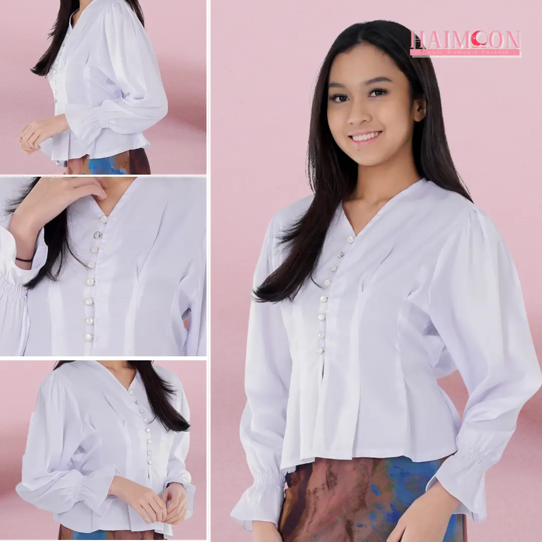 Baju Kemeja Putih Wanita Atasan Casual Tshirt Korean Style Linen Panjang Oversize Top