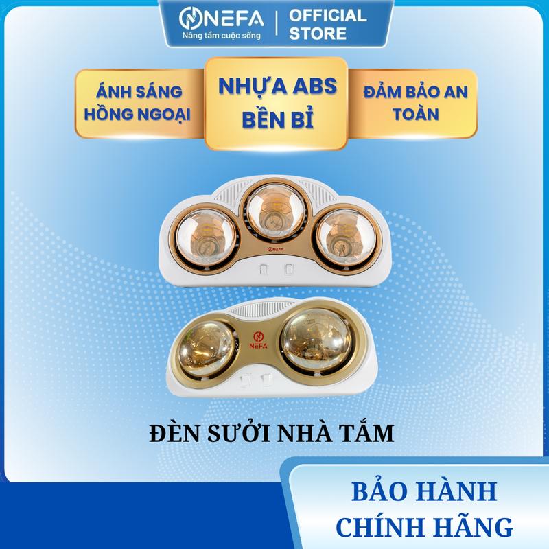 Đèn sưởi nhà tắm loại cong 2 bóng Nefa và 3 bóng giúp không gian tắm được ấm nóng và nhiệt độ cơ thể được ổn định vào mùa đông