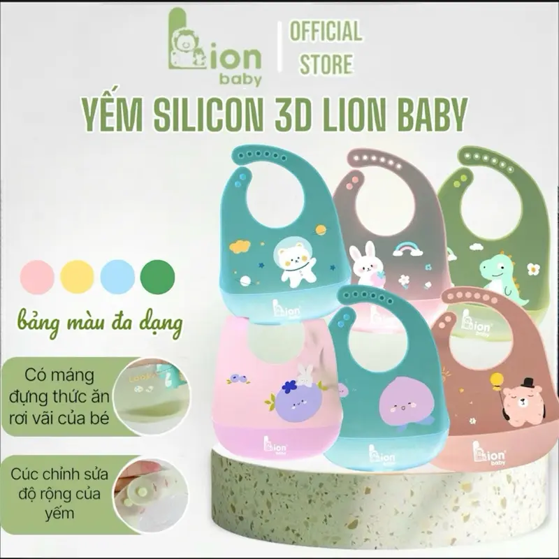 Yếm trong silicon Lion baby có máng hưng cho bé ăn dặm