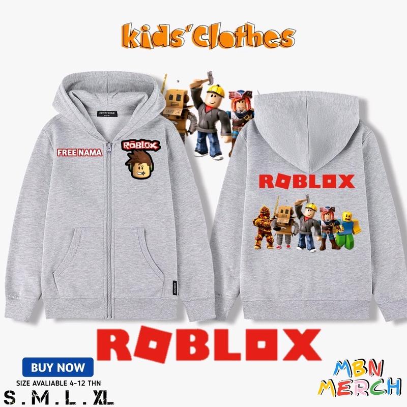 Jaket Resleting Anak Roblox Game Fashion Hoodie Sweater abu abu size dewasa