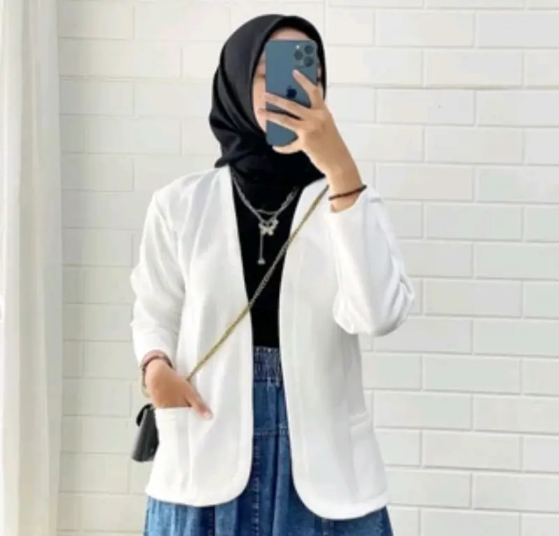 Blazer Wanita Dewasa Warna Putih Lengan Panjang Kekinian Terbaru - Baju, Atasan 0