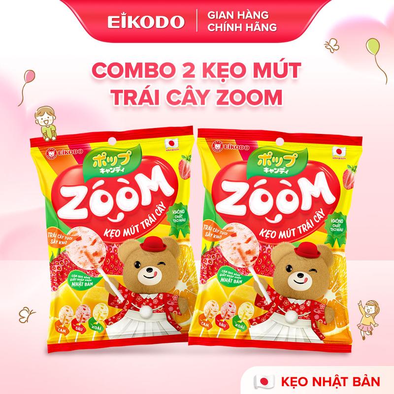 Combo 2 Kẹo Mút Trái Cây Zoom Trái Cây Thật Sấy Thăng Hoa Mix 3 Vị Dâu Tây Xoài…