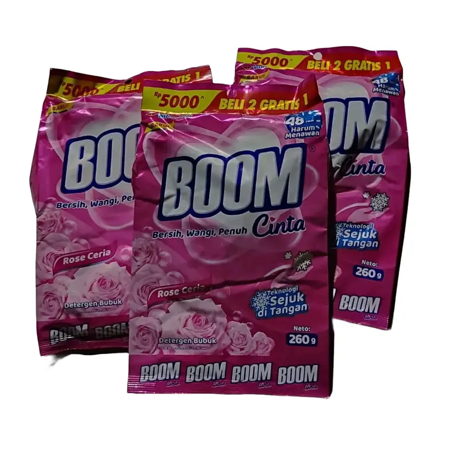 Promo Detergen Boom 3 Pcs Kemasan 5000 Aroma Rose Ceria Berat 260 Gr