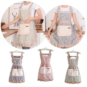 1pcs Celmek Dapur Celemek Masak Dapur Celemek Apron Kantong Ganda Apron Celemek Motif Bunga Apron Masak