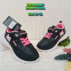 Sepatu sekolah anak perempuan TK size 29-32 - sepatu Ando cute rabbit hitam  lilac - sneakers anak perempuan cantik - sepatu main santai anak perempuan