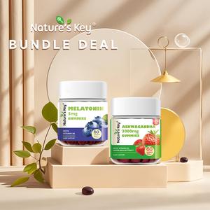 【Bundle Deal①】Nature's Key Halal Melatonin Edible Gummies+Ashwagandha Edible Gummies， Vitamin， Supplement， Healthcare， Dietary， Fitness