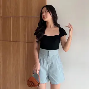 Arjaz Shop - Celana Pendek Wanita Highwaist Korean Style Katun Nyaman Tebal Santai hotpants Dewasa Hitam Shorts