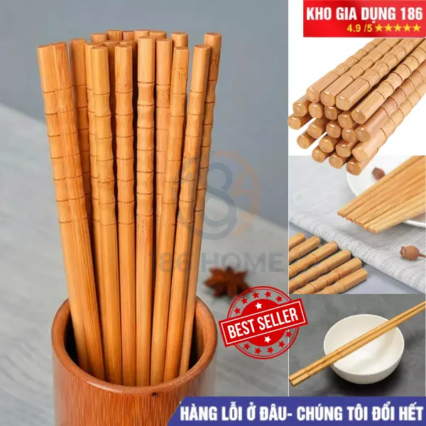 Combo Đũa tre tự nhiên Đốt Trúc 24cm an toàn cho gia đình, nhà hàng, quán ăn
