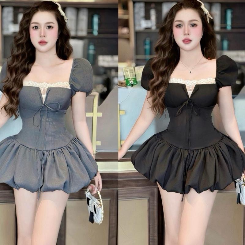 [Hàng Sẵn] VÁY CỔ VUÔNG TAY BỒNG DÁNG BÍ