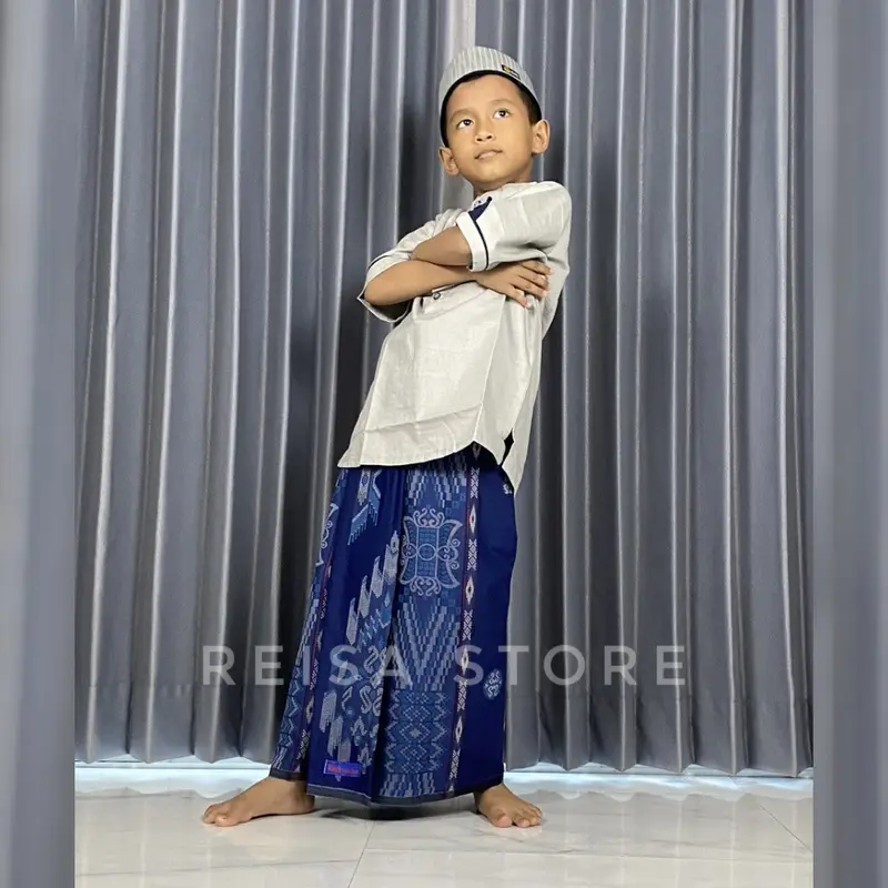 Sarung Anak  Cowok Laki, Sarung Instan Anak  Remaja bahan adem, mudah dipakai, sarung ngaji Kain Motif Muslim 1