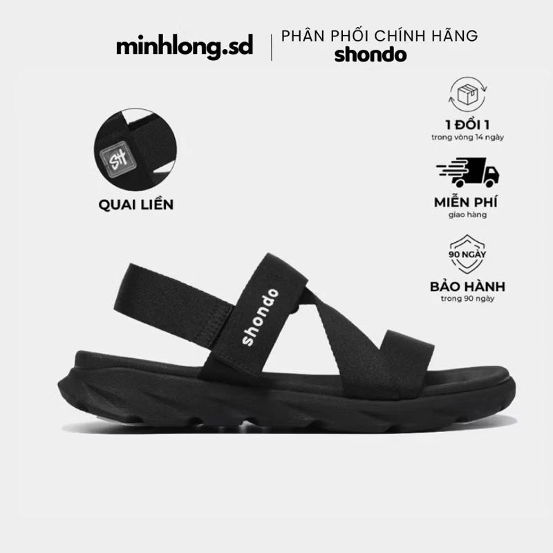 Giày sandal Shondo Nam Nữ Quai Liền Đen Full F6S1111